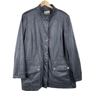 Linea Gray Faux Suede Collared Button Front Jacket Women